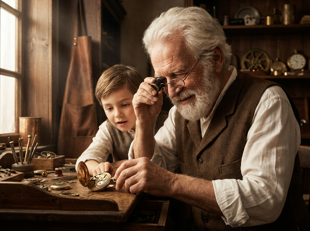 Stefan teaching grandson in workshop - Chapter I The Principle